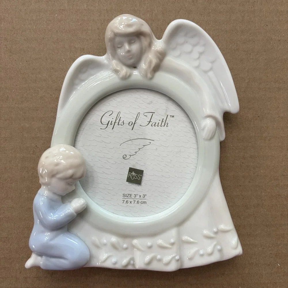 Russ Gifts Of Faith Praying Child Guardian Angel 3x3 Ceramic Photo Frame